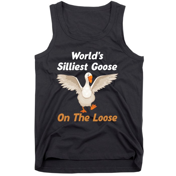 Wo World's Silliest Goose On The Loose Funny V-Neck Tank Top