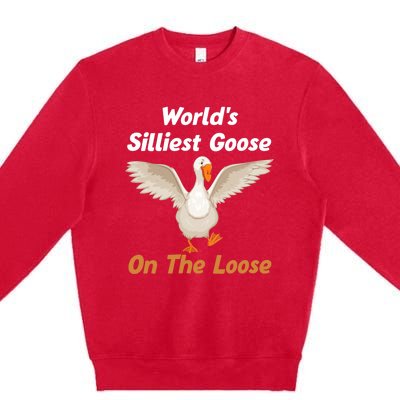 Wo World's Silliest Goose On The Loose Funny V-Neck Premium Crewneck Sweatshirt