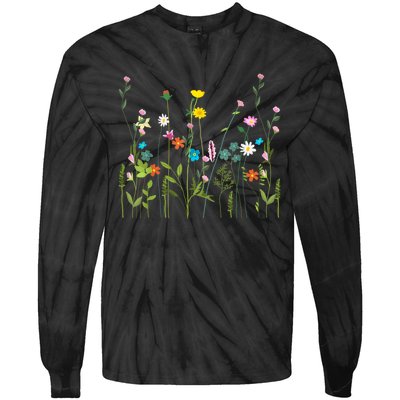 Women Wildflower Summer Flowers Blooming Floral Graphic Tie-Dye Long Sleeve Shirt