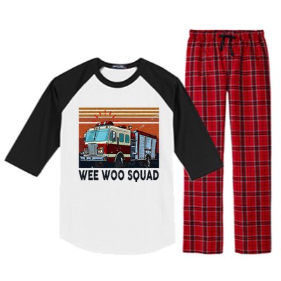 Wee Woo Squad Fire Truck Firefighter Vintage Raglan Sleeve Pajama Set