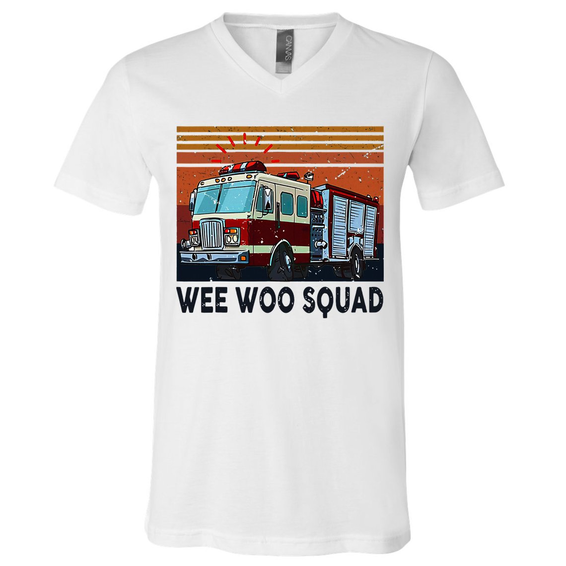 Wee Woo Squad Fire Truck Firefighter Vintage V-Neck T-Shirt