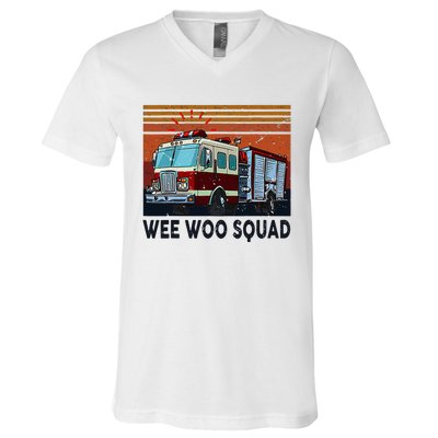 Wee Woo Squad Fire Truck Firefighter Vintage V-Neck T-Shirt