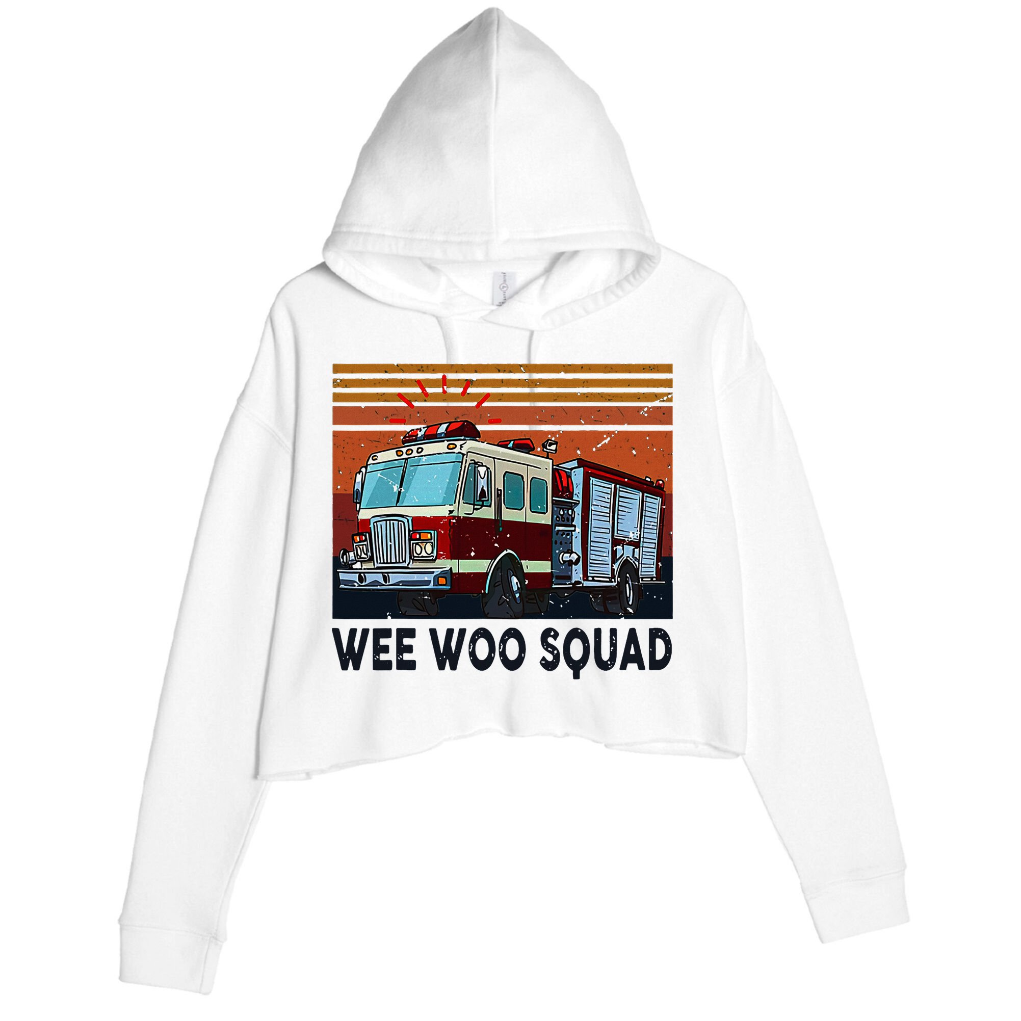 Wee Woo Squad Fire Truck Firefighter Vintage Crop Fleece Hoodie
