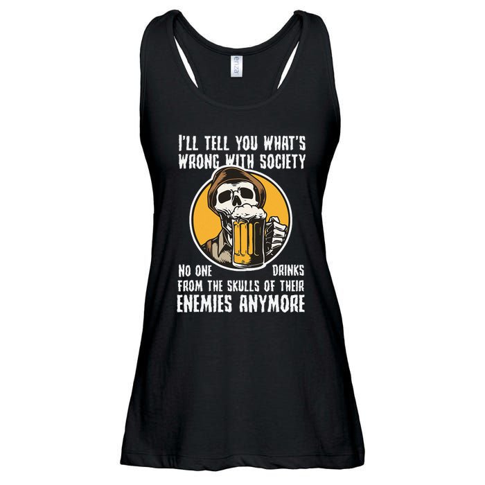 Wrong With Society Drink From The Skull Of Your Enemies Ladies Essential Flowy Tank