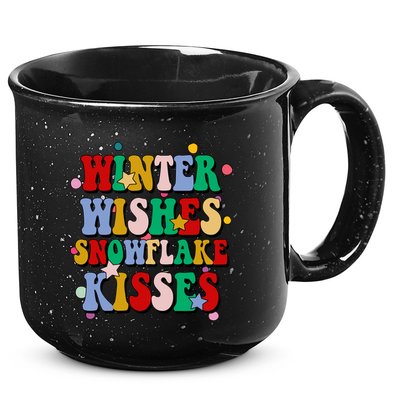 Winter Wishes Snowflake Kisses Retro Christmas 15oz Campfire Ceramic Mug