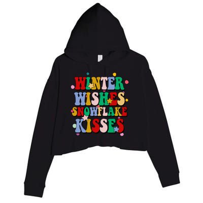 Winter Wishes Snowflake Kisses Retro Christmas Crop Fleece Hoodie