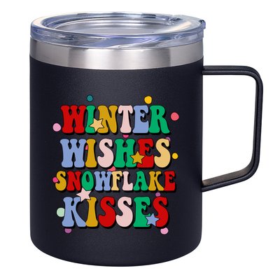 Winter Wishes Snowflake Kisses Retro Christmas 12oz Stainless Steel Coffee Mug