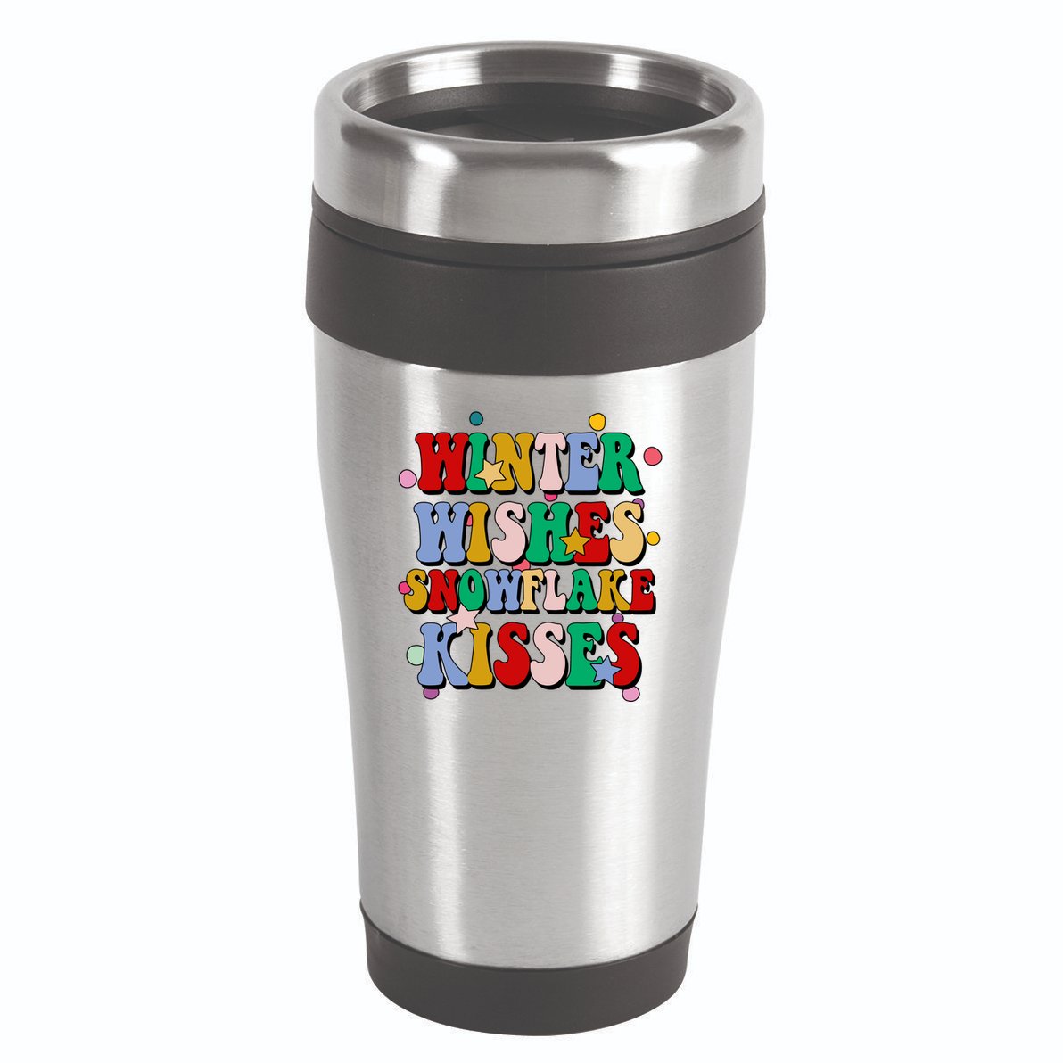 Winter Wishes Snowflake Kisses Retro Christmas 16oz Travel Tumbler