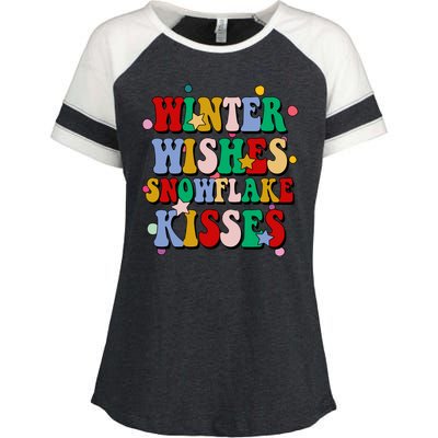 Winter Wishes Snowflake Kisses Retro Christmas Enza Ladies Jersey Colorblock Tee