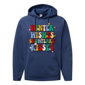 Winter Wishes Snowflake Kisses Retro Christmas Performance Fleece Hoodie