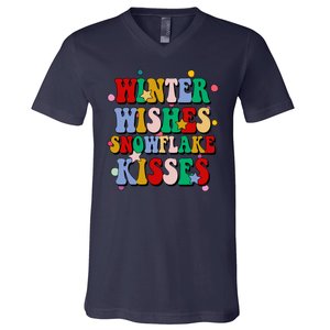 Winter Wishes Snowflake Kisses Retro Christmas V-Neck T-Shirt