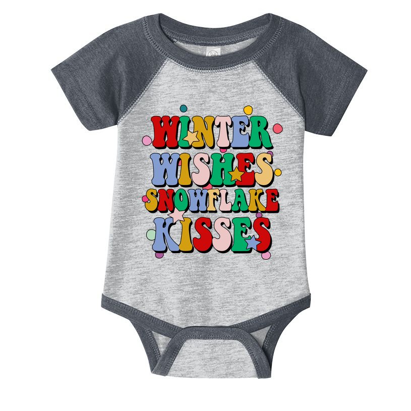 Winter Wishes Snowflake Kisses Retro Christmas Infant Baby Jersey Bodysuit