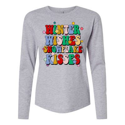 Winter Wishes Snowflake Kisses Retro Christmas Womens Cotton Relaxed Long Sleeve T-Shirt