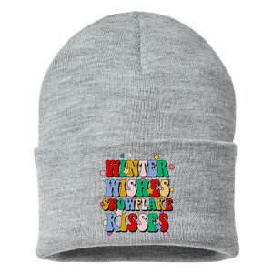 Winter Wishes Snowflake Kisses Retro Christmas Sustainable Knit Beanie