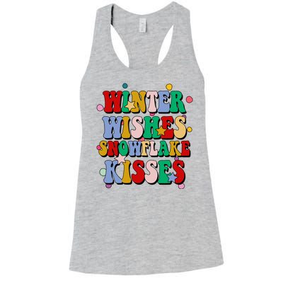 Winter Wishes Snowflake Kisses Retro Christmas Women's Racerback Tank