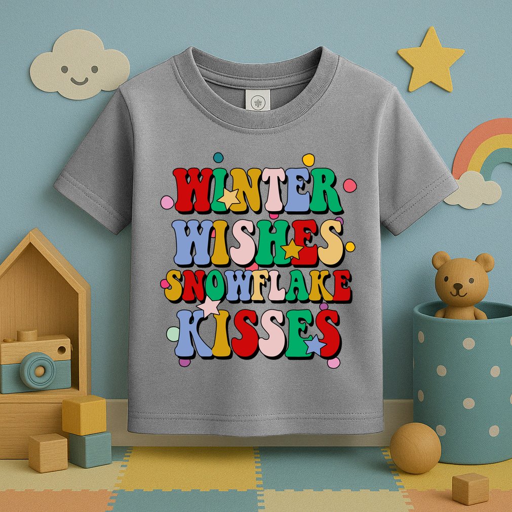 Winter Wishes Snowflake Kisses Retro Christmas Toddler T-Shirt