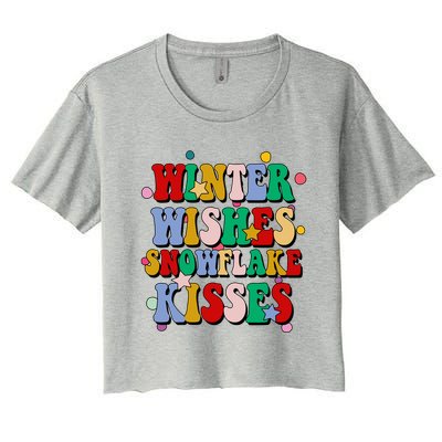 Winter Wishes Snowflake Kisses Retro Christmas Crop Top
