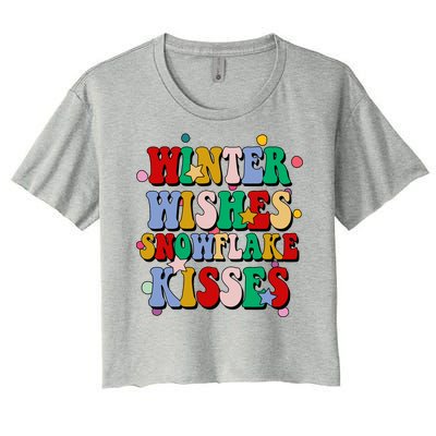 Winter Wishes Snowflake Kisses Retro Christmas Women's Crop Top Tee