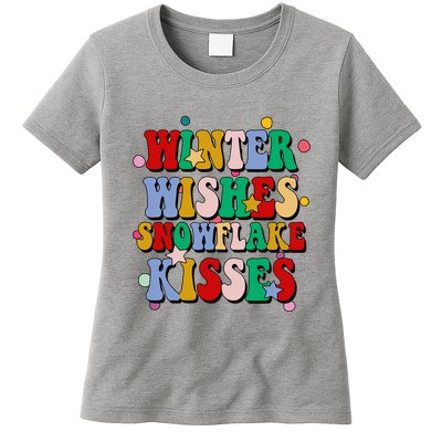Winter Wishes Snowflake Kisses Retro Christmas Womens T-Shirt
