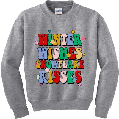 Winter Wishes Snowflake Kisses Retro Christmas Kids Sweatshirt