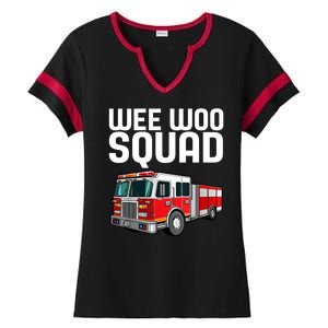 Wee Woo Squad Funny Firefighter Firetruck Ladies Halftime Notch Neck Tee