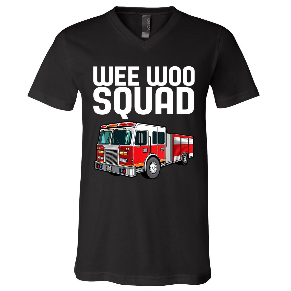 Wee Woo Squad Funny Firefighter Firetruck V-Neck T-Shirt