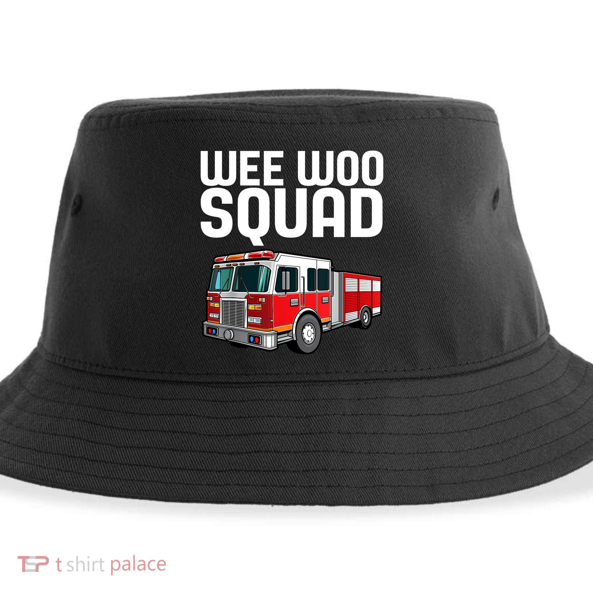 Wee Woo Squad Funny Firefighter Firetruck Sustainable Bucket Hat