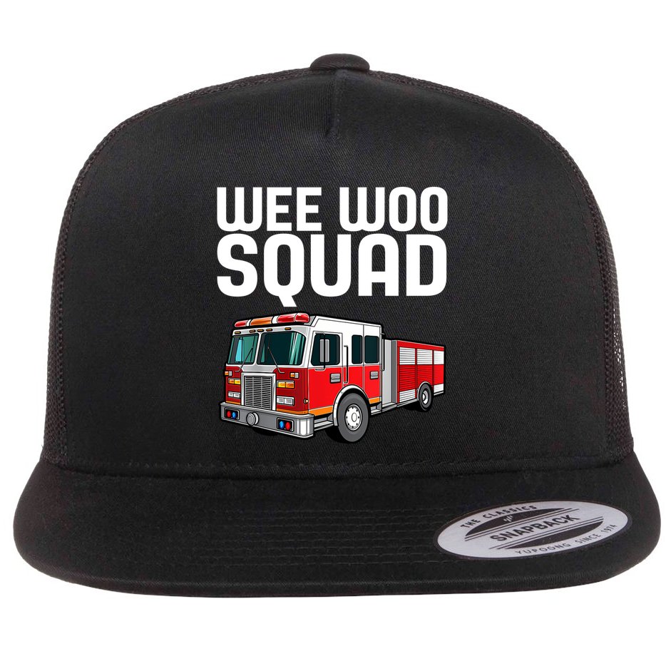 Wee Woo Squad Funny Firefighter Firetruck Flat Bill Trucker Hat