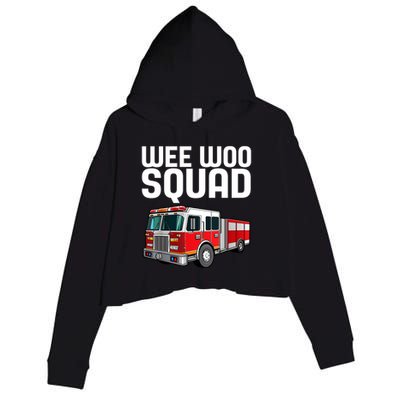 Wee Woo Squad Funny Firefighter Firetruck Crop Fleece Hoodie