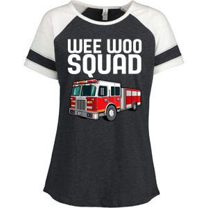 Wee Woo Squad Funny Firefighter Firetruck Enza Ladies Jersey Colorblock Tee