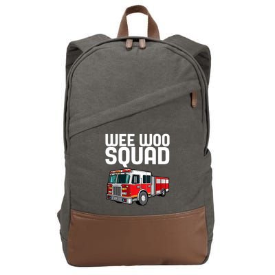 Wee Woo Squad Funny Firefighter Firetruck Cotton Canvas Backpack
