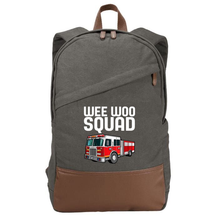 Wee Woo Squad Funny Firefighter Firetruck Cotton Canvas Backpack