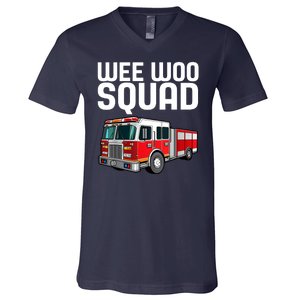 Wee Woo Squad Funny Firefighter Firetruck V-Neck T-Shirt