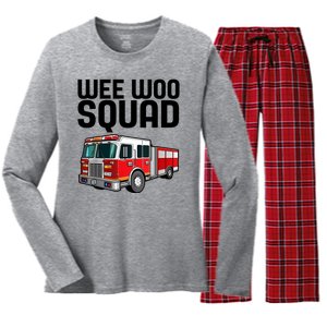 Wee Woo Squad Funny Firefighter Firetruck Women's Long Sleeve Flannel Pajama Set 