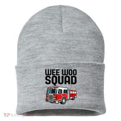 Wee Woo Squad Funny Firefighter Firetruck Sustainable Knit Beanie