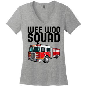 Wee Woo Squad Funny Firefighter Firetruck Women's V-Neck T-Shirt