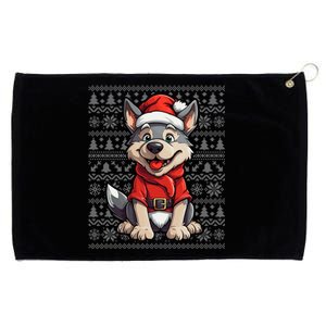 Wolf Wearing Santa Hat Xmas Wolf Christmas Ugly Gift Grommeted Golf Towel