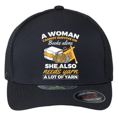 Womens Woman Survives On Books Yarn Knitting Crochet Flexfit Unipanel Trucker Cap