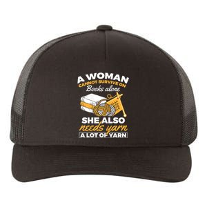 Womens Woman Survives On Books Yarn Knitting Crochet Yupoong Adult 5-Panel Trucker Hat