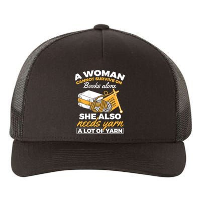 Womens Woman Survives On Books Yarn Knitting Crochet Yupoong Adult 5-Panel Trucker Hat