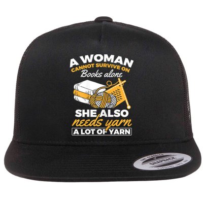 Womens Woman Survives On Books Yarn Knitting Crochet Flat Bill Trucker Hat