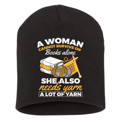 Womens Woman Survives On Books Yarn Knitting Crochet Short Acrylic Beanie