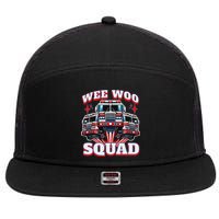 Wee Woo Squad Funny Firefighter Fire Trucks 7 Panel Mesh Trucker Snapback Hat