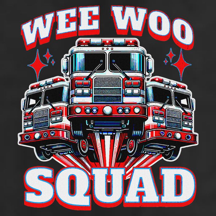 Wee Woo Squad Funny Firefighter Fire Trucks 7 Panel Mesh Trucker Snapback Hat