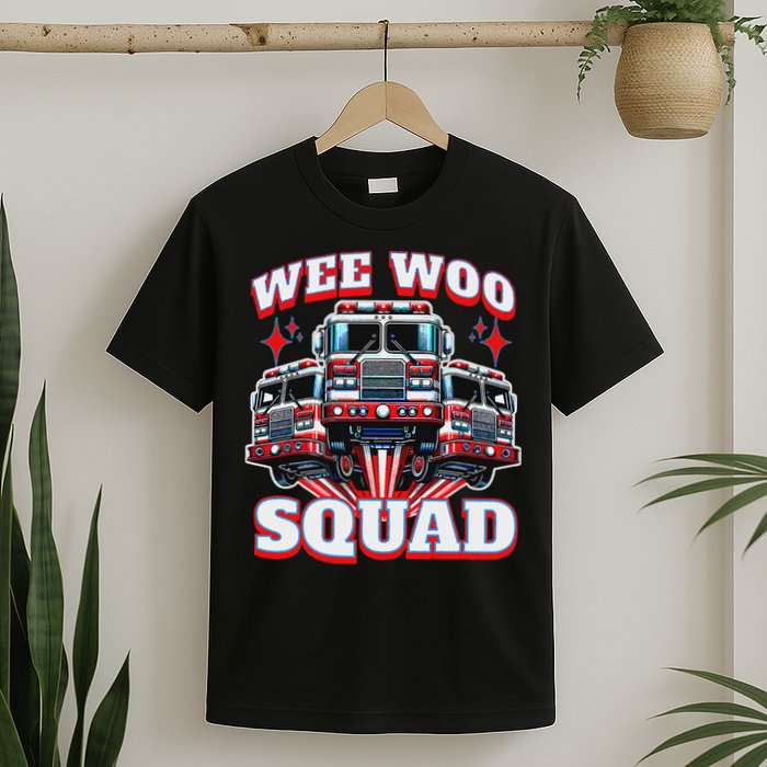 Wee Woo Squad Funny Firefighter Fire Trucks T-Shirt