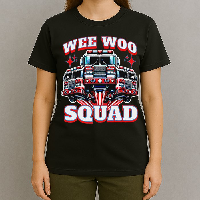 Wee Woo Squad Funny Firefighter Fire Trucks T-Shirt