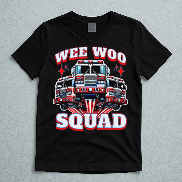 Wee Woo Squad Funny Firefighter Fire Trucks T-Shirt