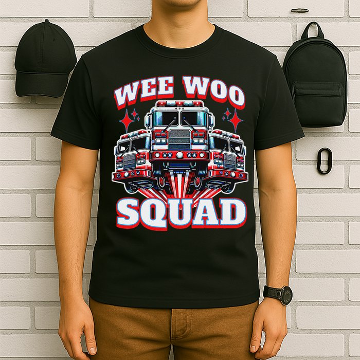 Wee Woo Squad Funny Firefighter Fire Trucks T-Shirt