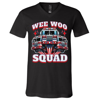 Wee Woo Squad Funny Firefighter Fire Trucks V-Neck T-Shirt