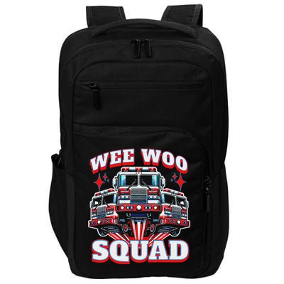 Wee Woo Squad Funny Firefighter Fire Trucks Impact Tech Backpack